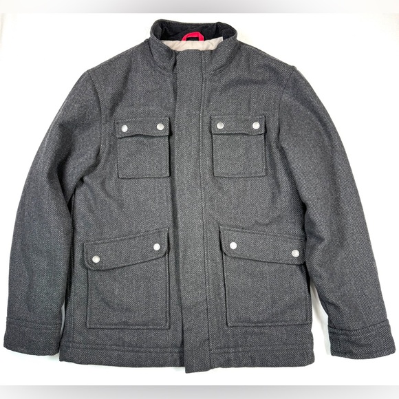 GAPKIDS Boys' Charcoal Grey Herringbone Wool Blend Heavy Pea Coat Size XXL - Picture 1 of 10